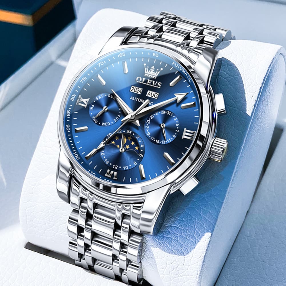 OLEVS 6633 Stainless Steel Mechanical Moon Phase Watch for Men