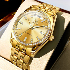 OLEVS Diamond Bezel Day Date Automatic Mechanical Watch 9802 for Men