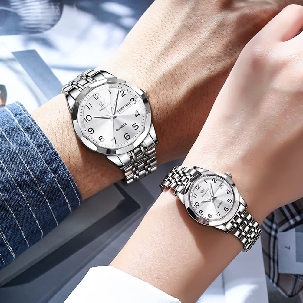 OLEVS 9970Q 3D Faceted Glass His and Hers Couple Watch Set