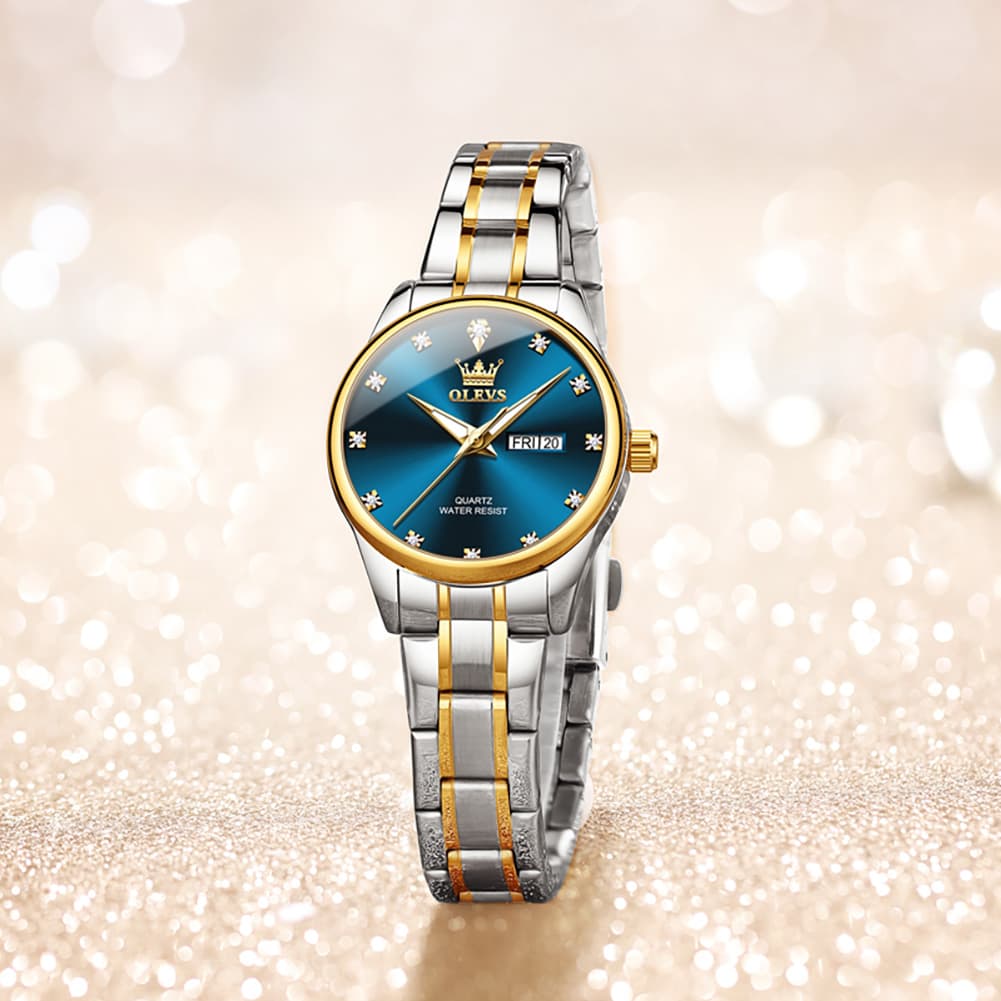 OLEVS 3612 Diamond Dial Quartz Steel Watch for Women
