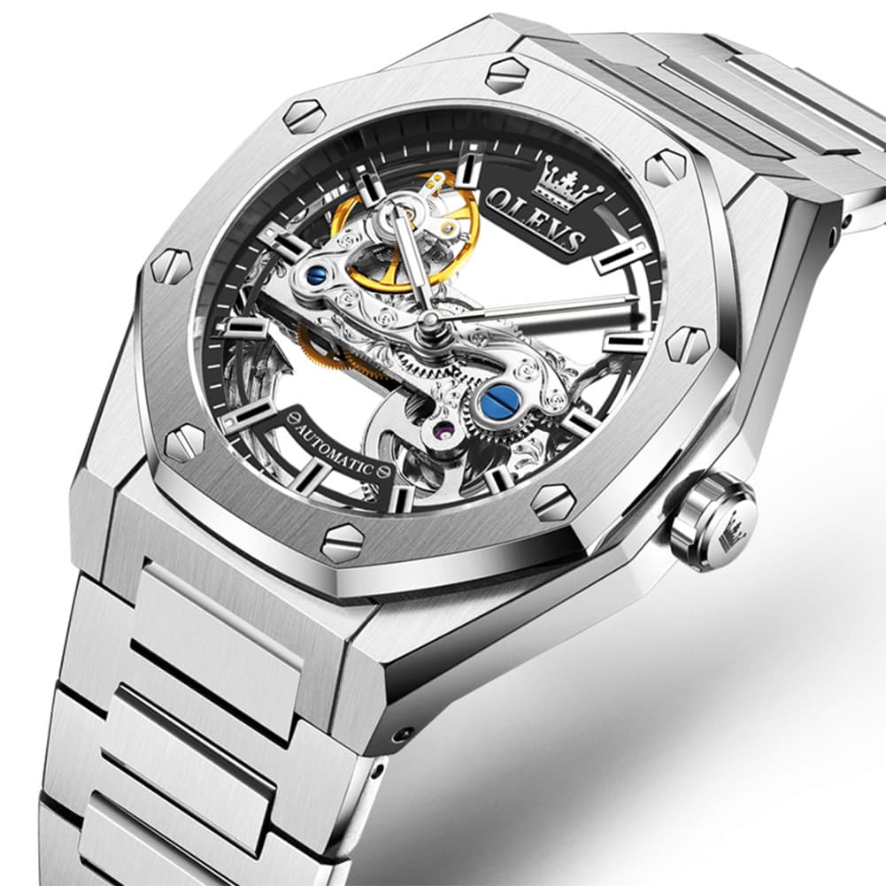 OLEVS 6742 Octagonal Skeleton Mechanical Watch for Men