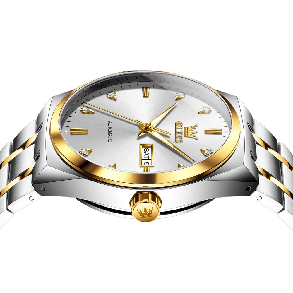 OLEVS Integrated Bracelet Diamond Dial Automatic Watch 9811 Day Date for Men