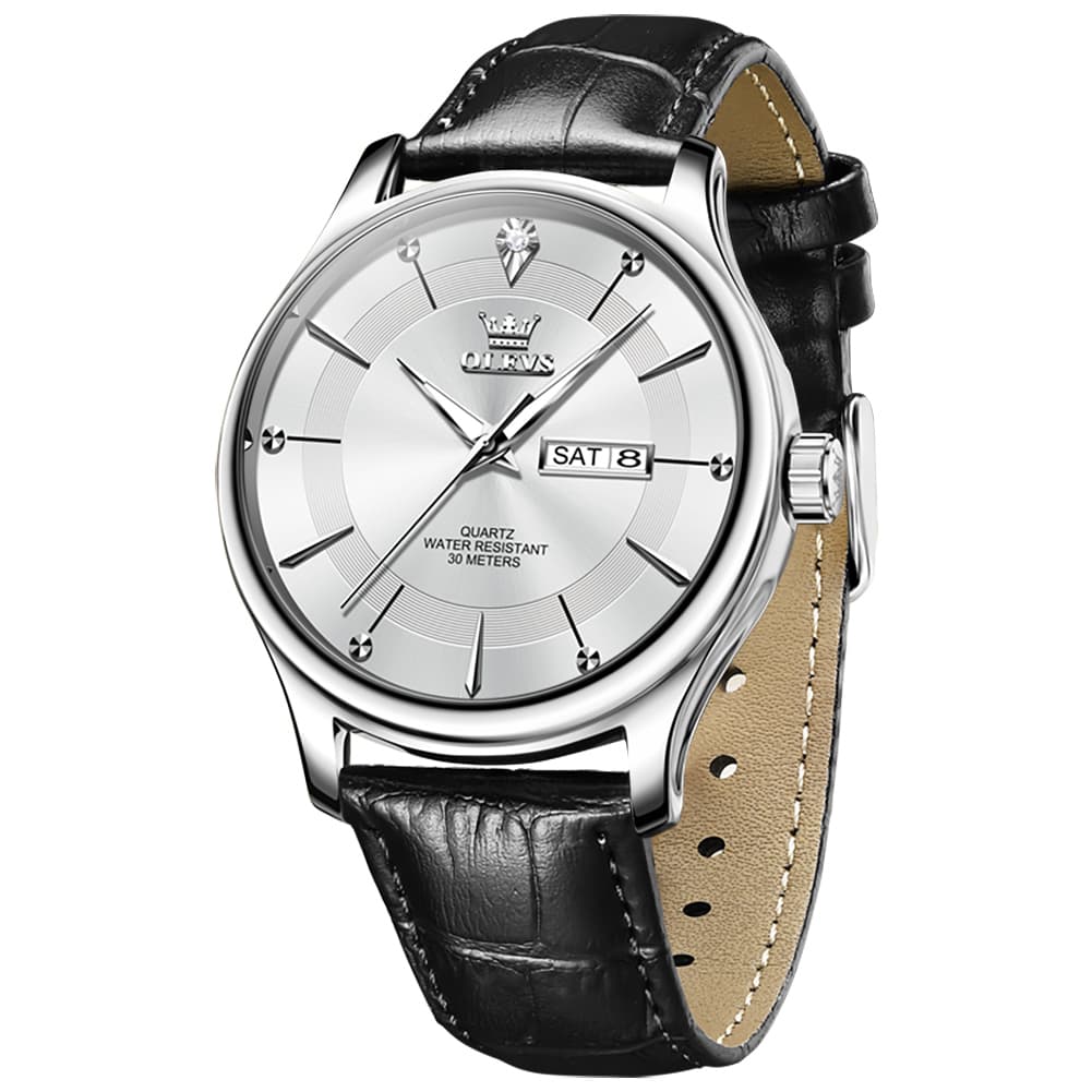 OLEVS 9908 Diamond Accent Day Date Quartz Watch for Men