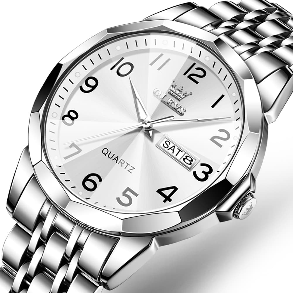 OLEVS 9970 3D Rhombic Faceted Glass Day Date Watch for Men