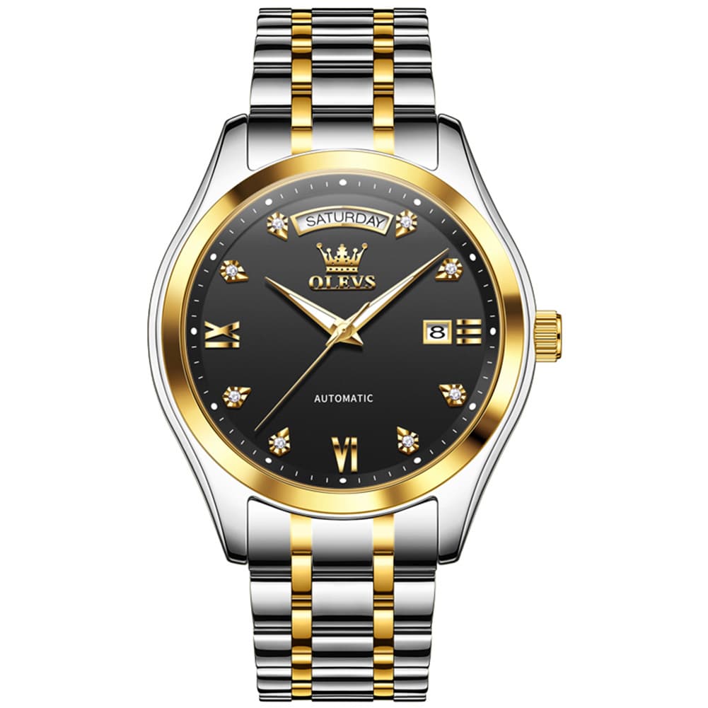 OLEVS 6752 Diamond Dial Day Date Mechanical Watch for Men