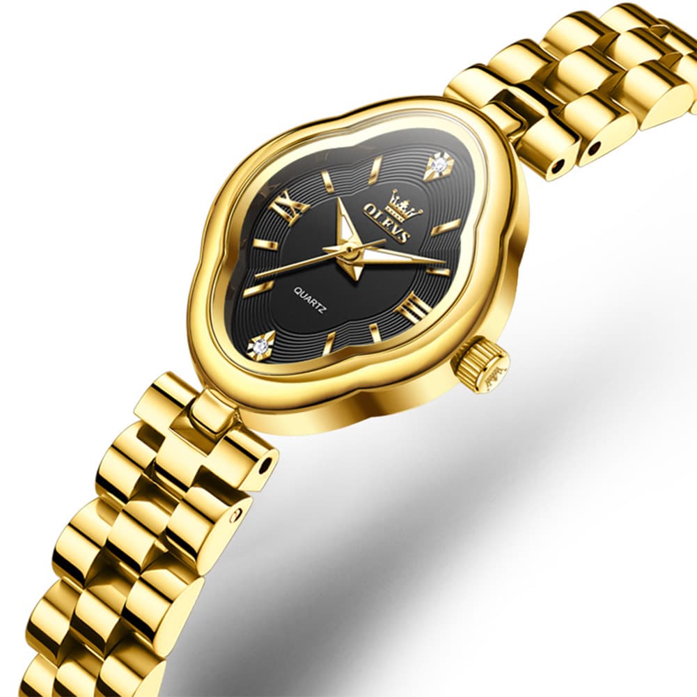 OLEVS 5666 Petal Case Vintage Dress Watch Gold Bracelet Quartz Jewelry Timepiece for Women