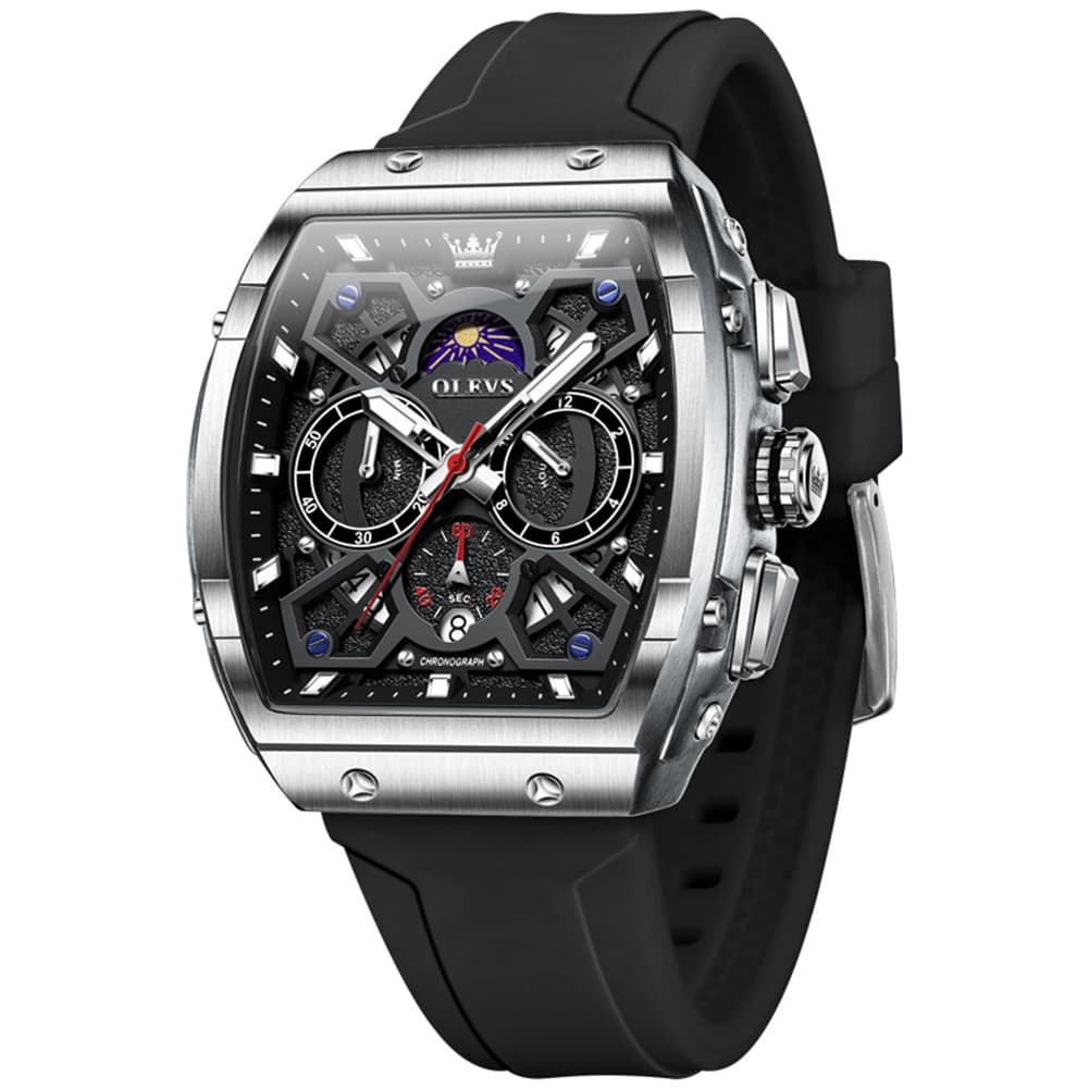 OLEVS 2942 Tonneau Silicone Sports Quartz Watch for Men