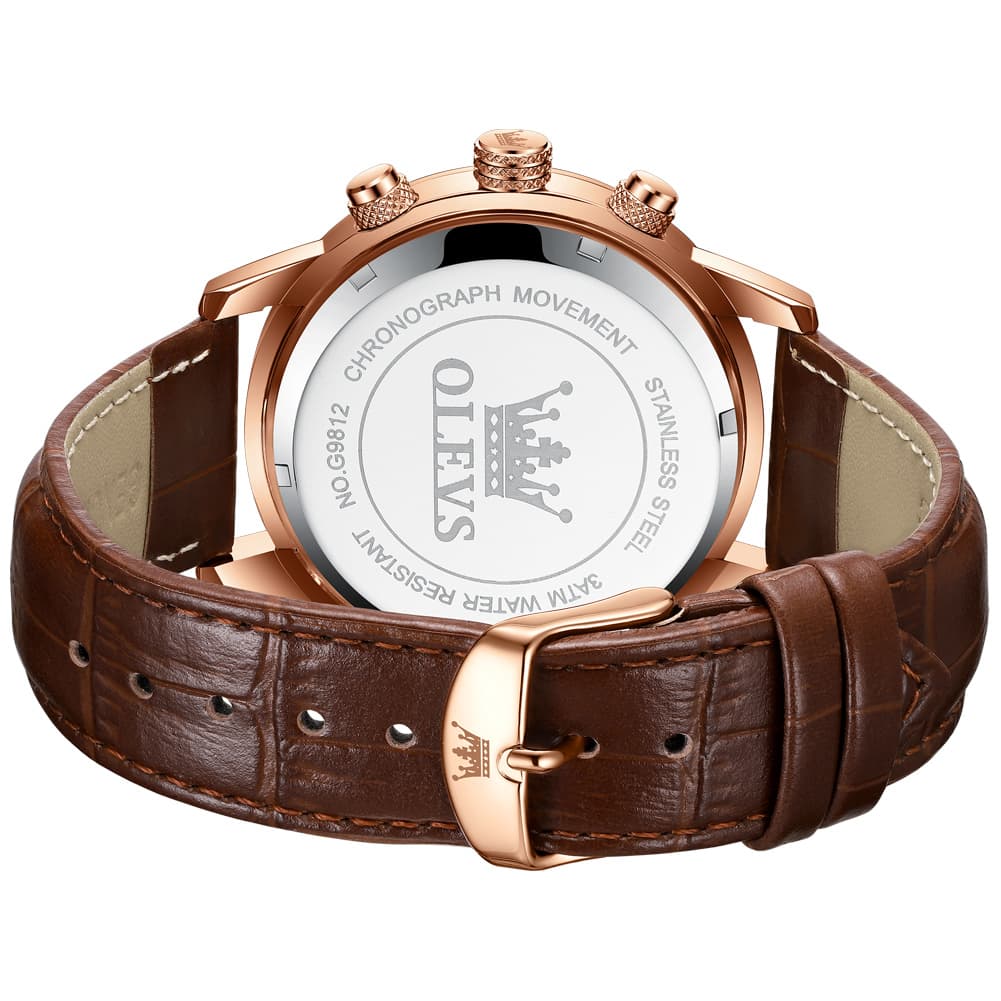 OLEVS 9812 Moon Phase Chronograph Leather Watch for Men