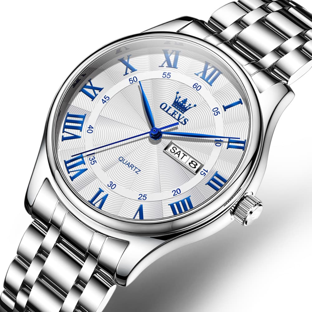 OLEVS 3663 Rosebud Roman Dial Day Date Quartz Watch For Men