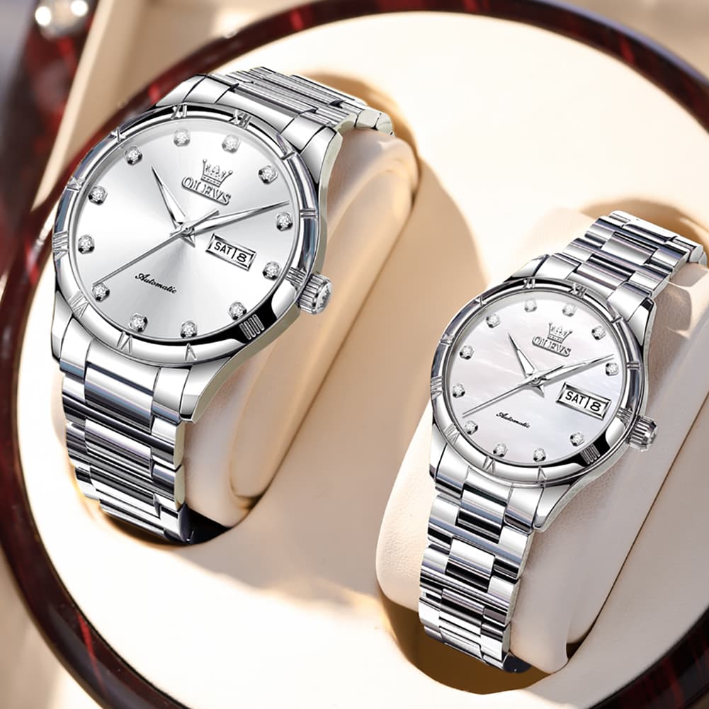 OLEVS 7030 Automatic Mechanical Couples Watch Set