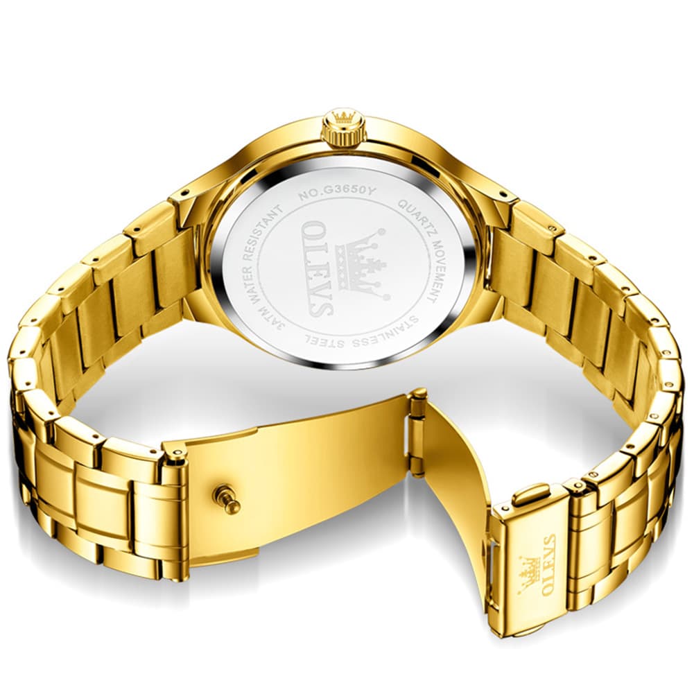 OLEVS 3650 Classic Gold Quartz Watch for Men & Women (His & Hers)