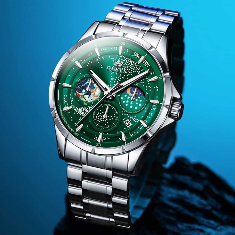 OLEVS Starry Sky Moon Phase Watch for Men Stainless Steel 5538