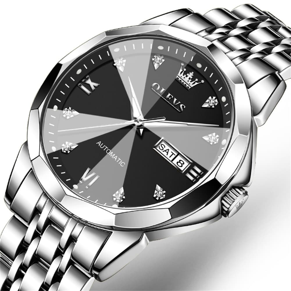 OLEVS 3D Diamond Cut Mirror Automatic Mechanical Watch 9982 Day Date for Men