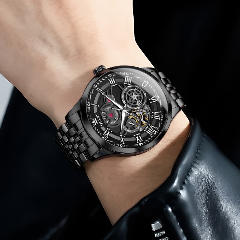 OLEVS 7076 Double Open Heart Automatic Watch For Men