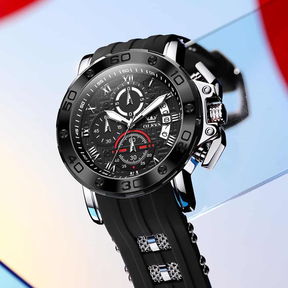 OLEVS 9986 Oversized Chronograph Silicone Strap Watch for Men
