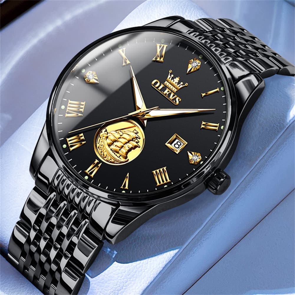 OLEVS 6696 3D Sailboat Mechanical Steel Watch for Men