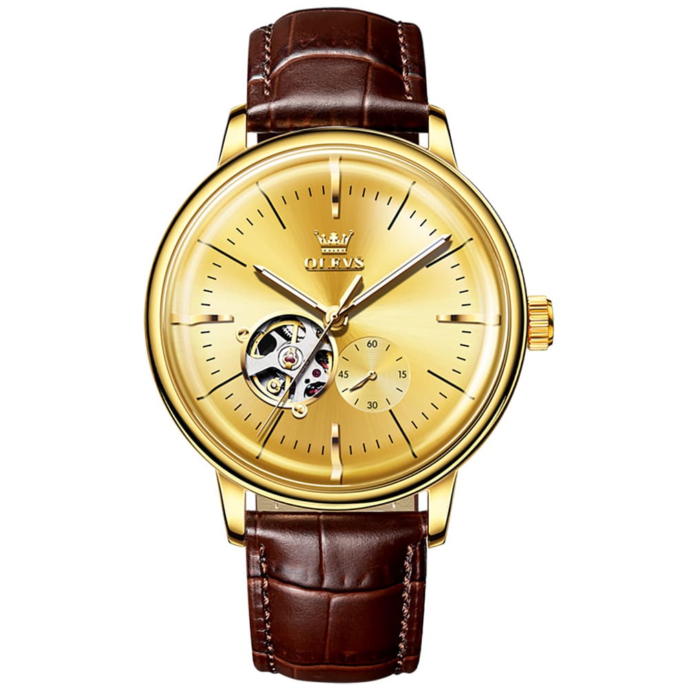 OLEVS 6708 Domed Crystal Open Heart Mechanical Watch For Men