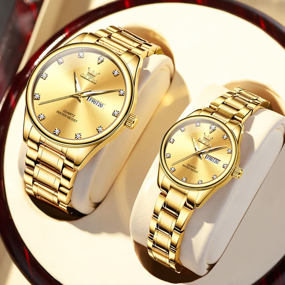 OLEVS 3612Q Diamond Dial Quartz Couple Watches Set