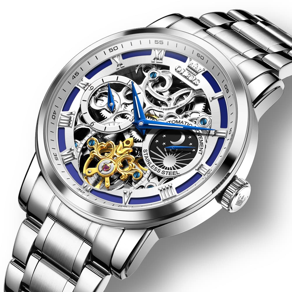 OLEVS 6670 Stainless Steel Skeleton Mechanical Watch for Men