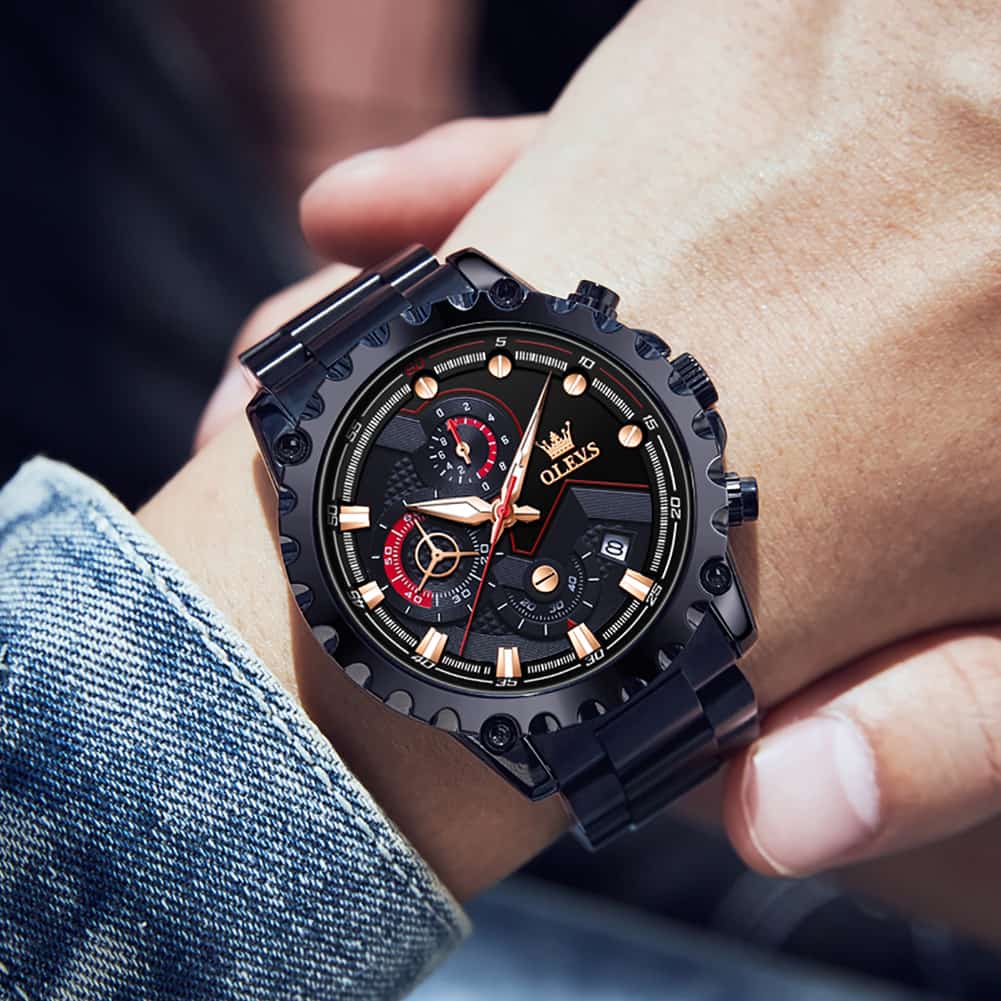 OLEVS 2873 Bold Rivet Bezel Racing Chronograph Watch for Men