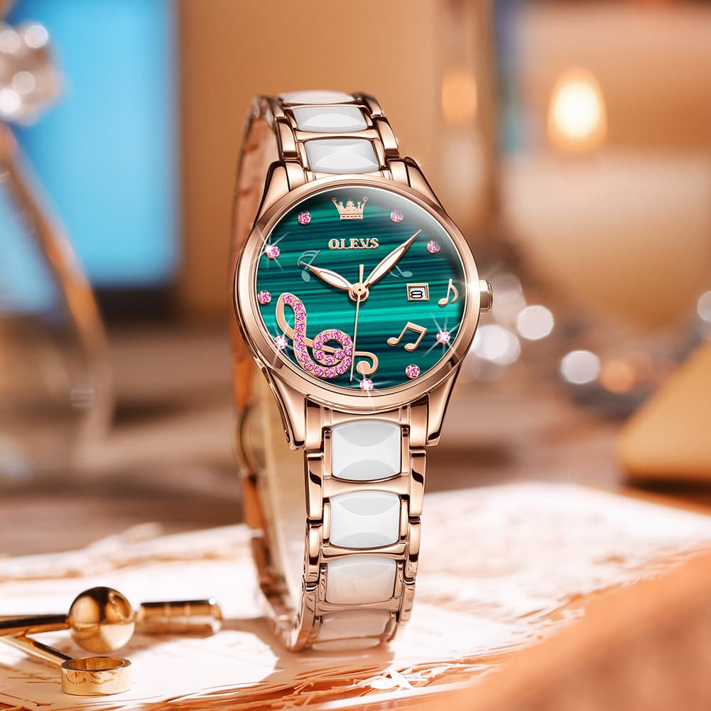 OLEVS 3605 Ceramic Musical Note Quartz Watch for Women