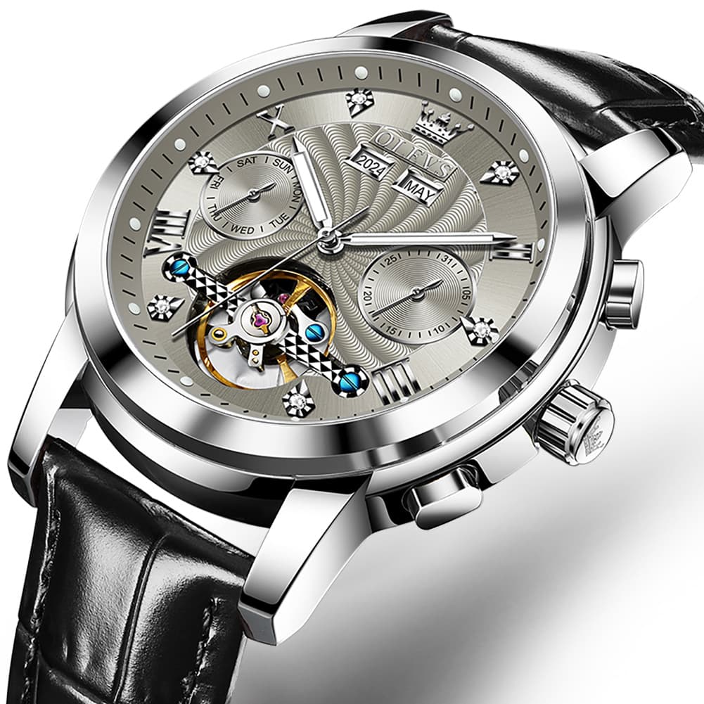 OLEVS 7088 Open Heart Leather Automatic Watch For Men