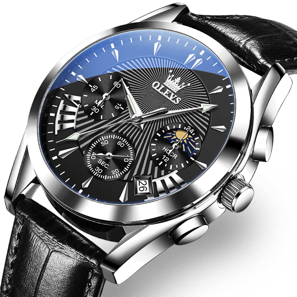 OLEVS 2876 Luxury Moon Phase Chronograph Leather Watch for Men