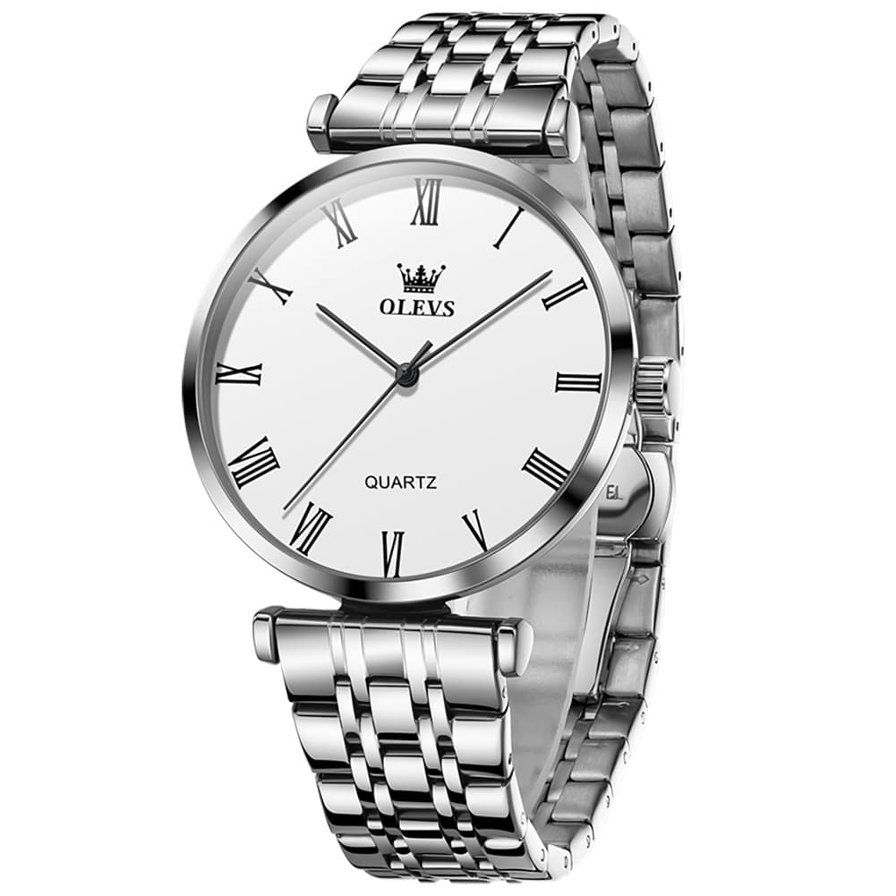 OLEVS Couple Watch Ultra Slim Roman Numerals Stainless Steel Quartz 5592