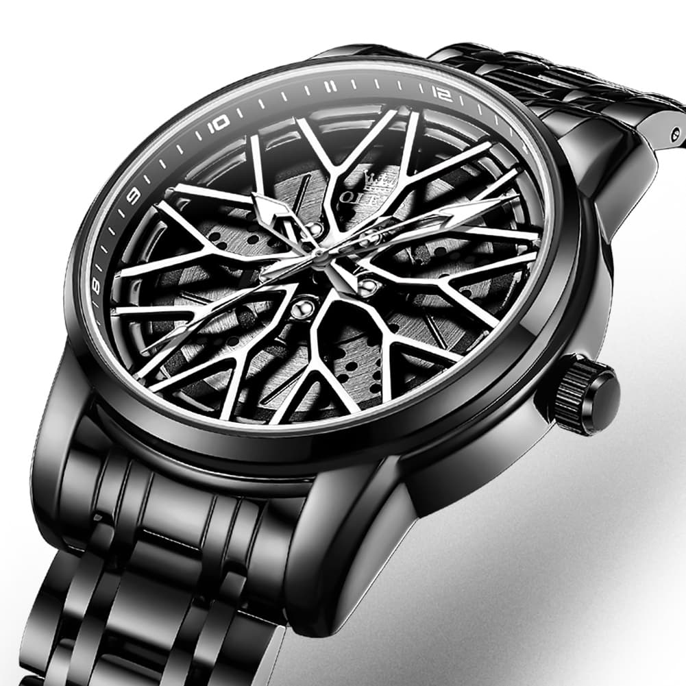 OLEVS 3701 Racing Wheel Openwork Sport Mens Quartz Watch