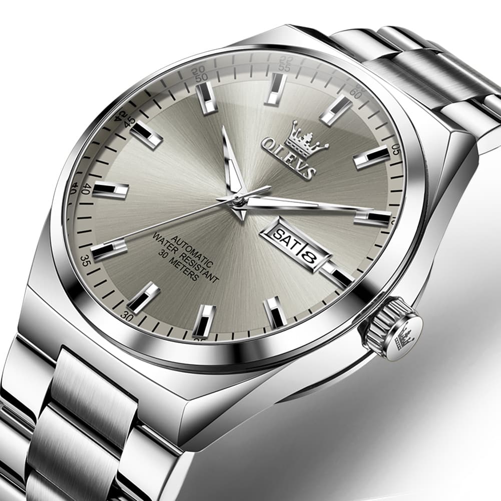OLEVS Integrated Bracelet Automatic Day Date Watch 9907 for Men