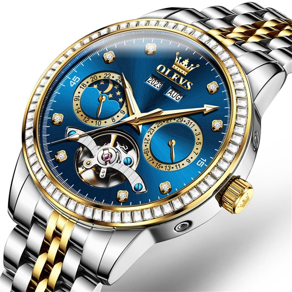 OLEVS 7016 Diamond Multi Function Sun and Moon Mechanical Watch for Men