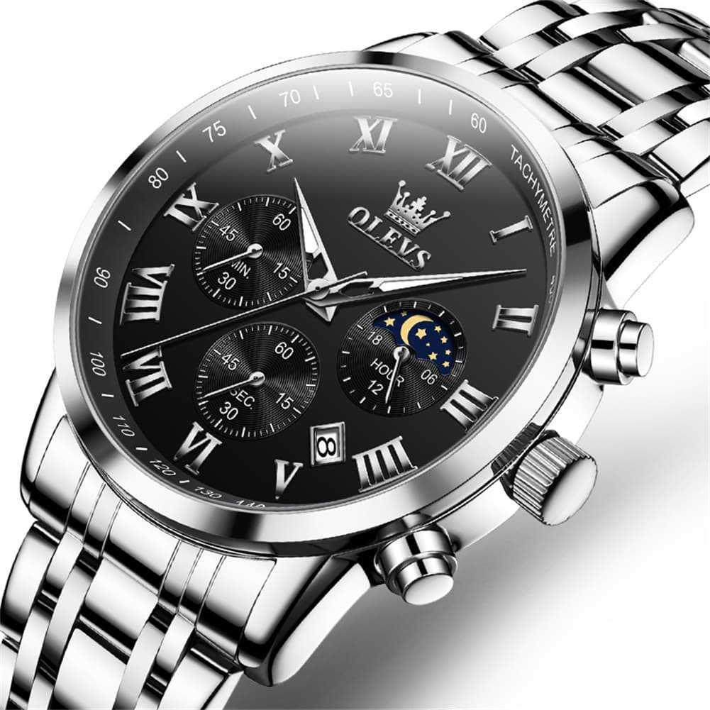 OLEVS Chronograph Moon Phase Dress Watch for Men Stainless Steel 5529