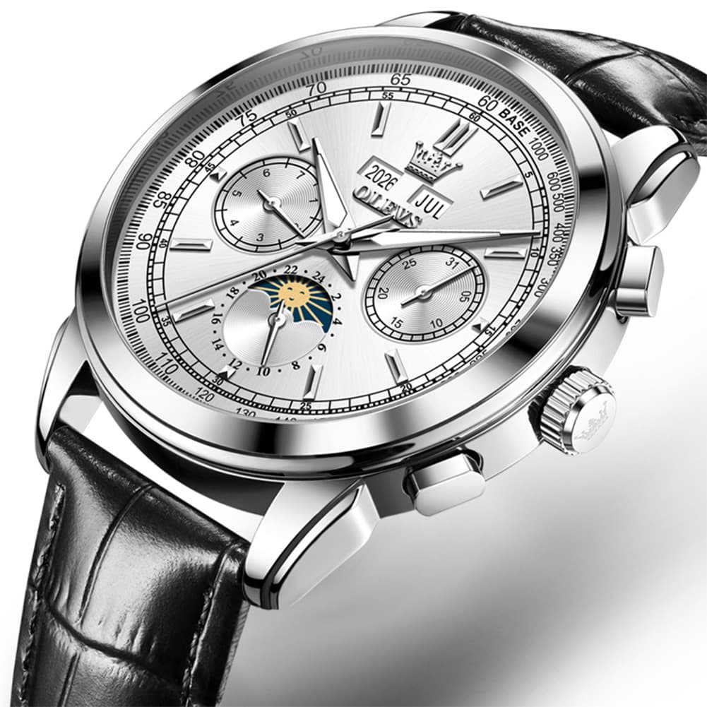 OLEVS Leather Strap Moon Phase Automatic Mechanical Watch for Men 7117
