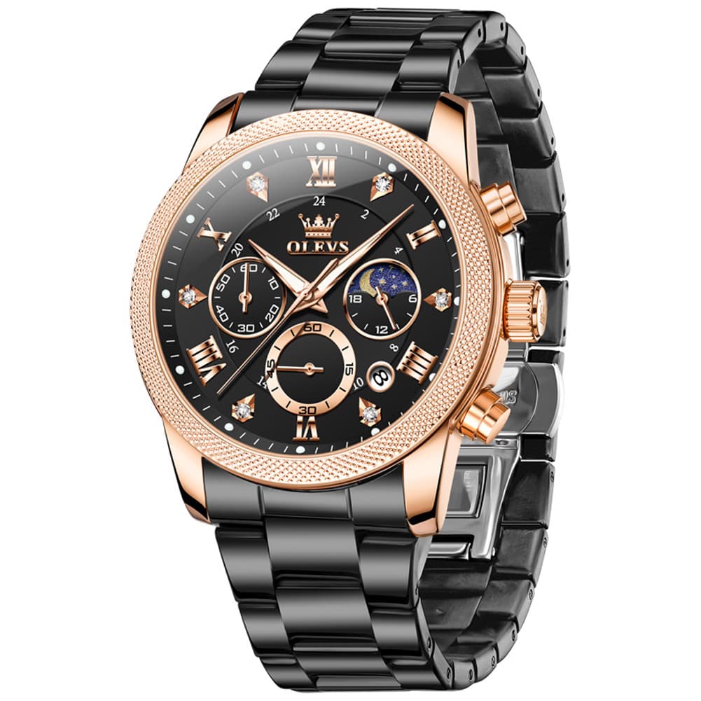 OLEVS 3660 Chronograph Moon Phase Diamond Dial Tactical Sports Watch For Men