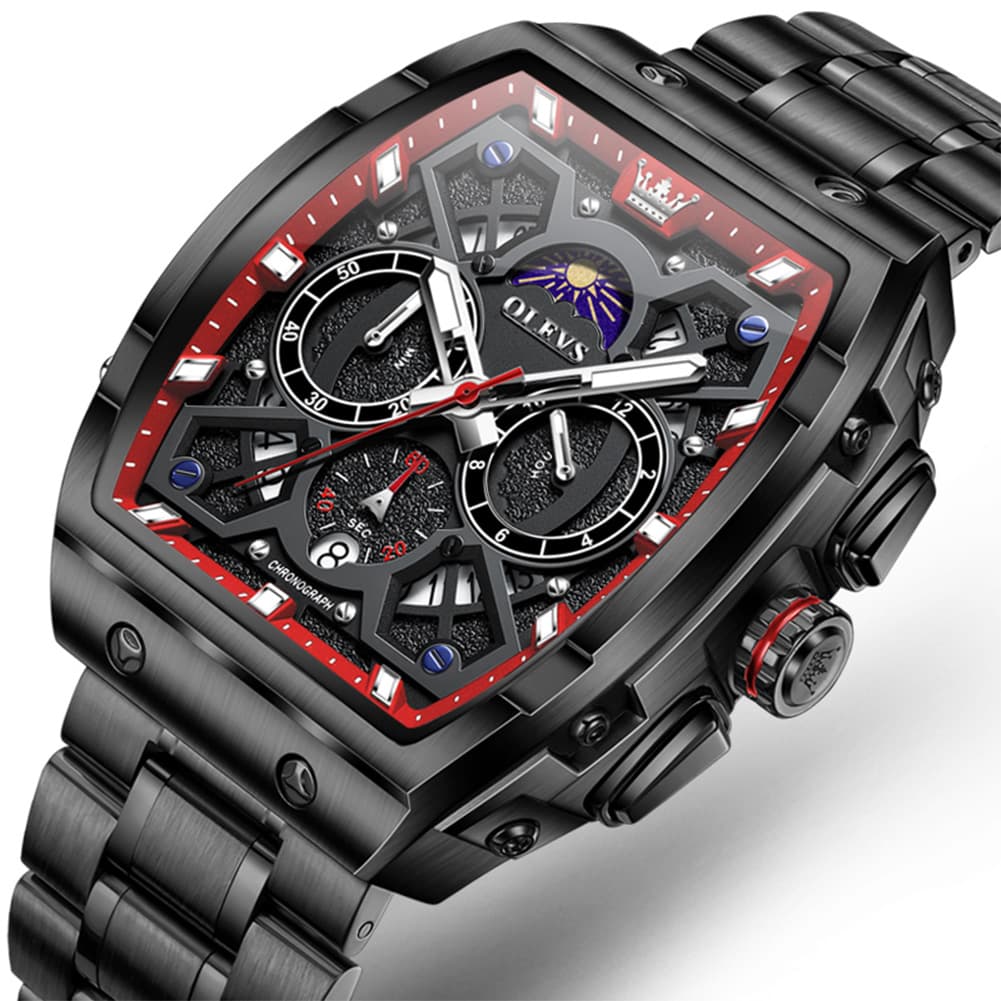 OLEVS 2942 Tonneau Dual Time Quartz Watch for Men
