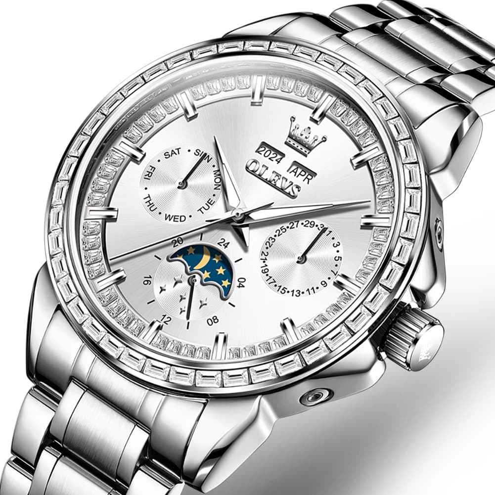 OLEVS 6695 Baguette Diamond Multifunction Mechanical Watch for Men