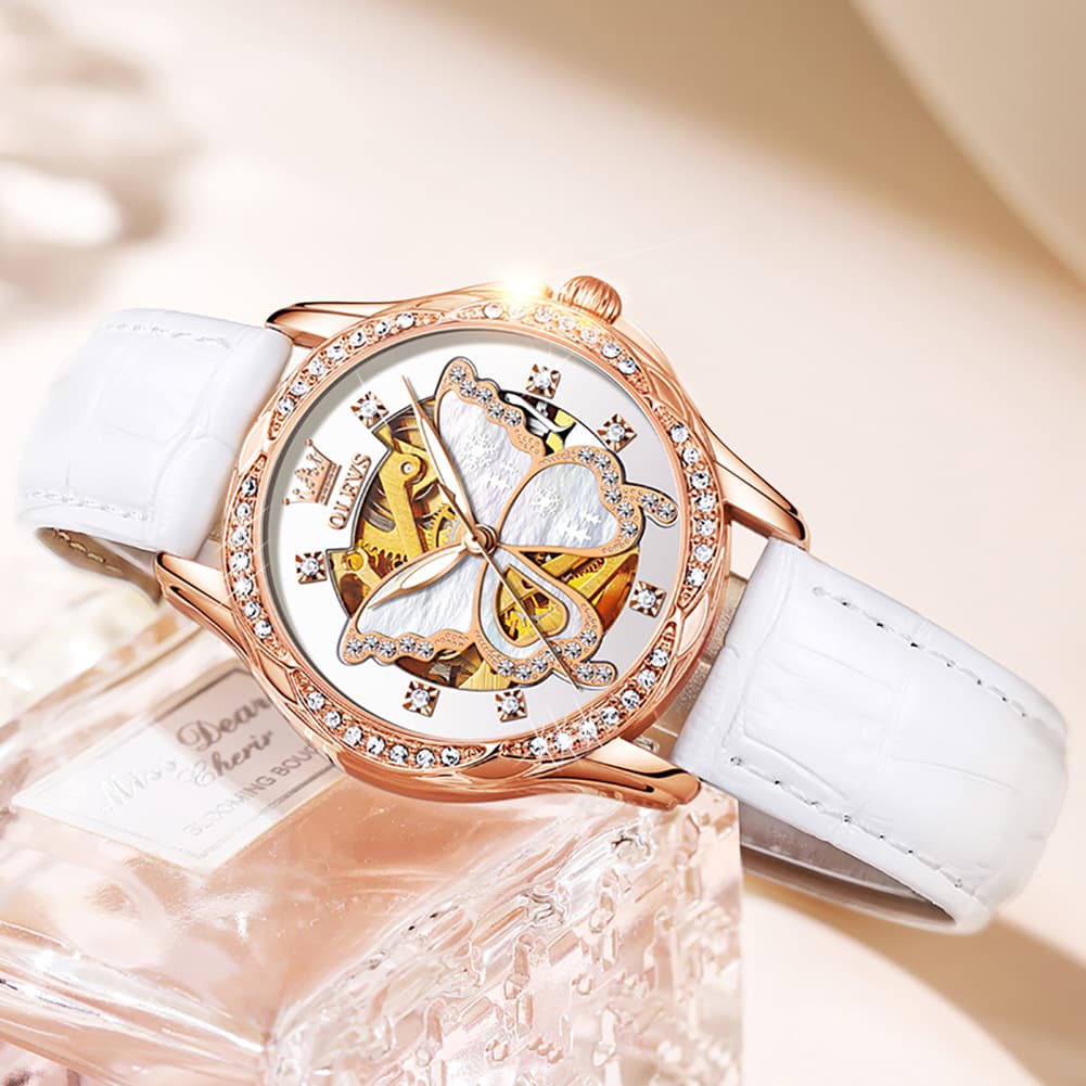 OLEVS 6622 Butterfly Skeleton Mechanical Watch for Women