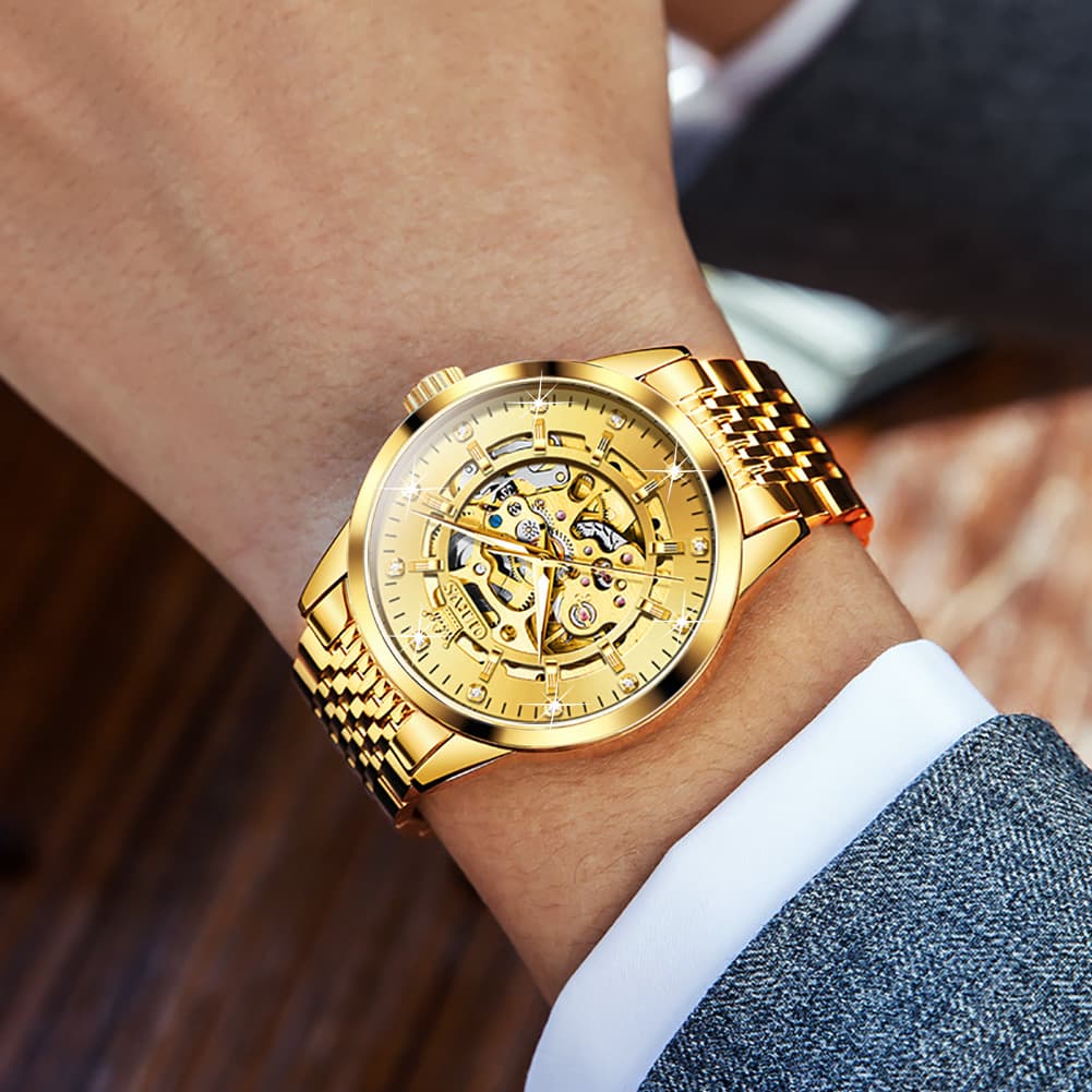 OLEVS Full Skeleton Diamond Dial Automatic Mechanical Watch 9920 for Men
