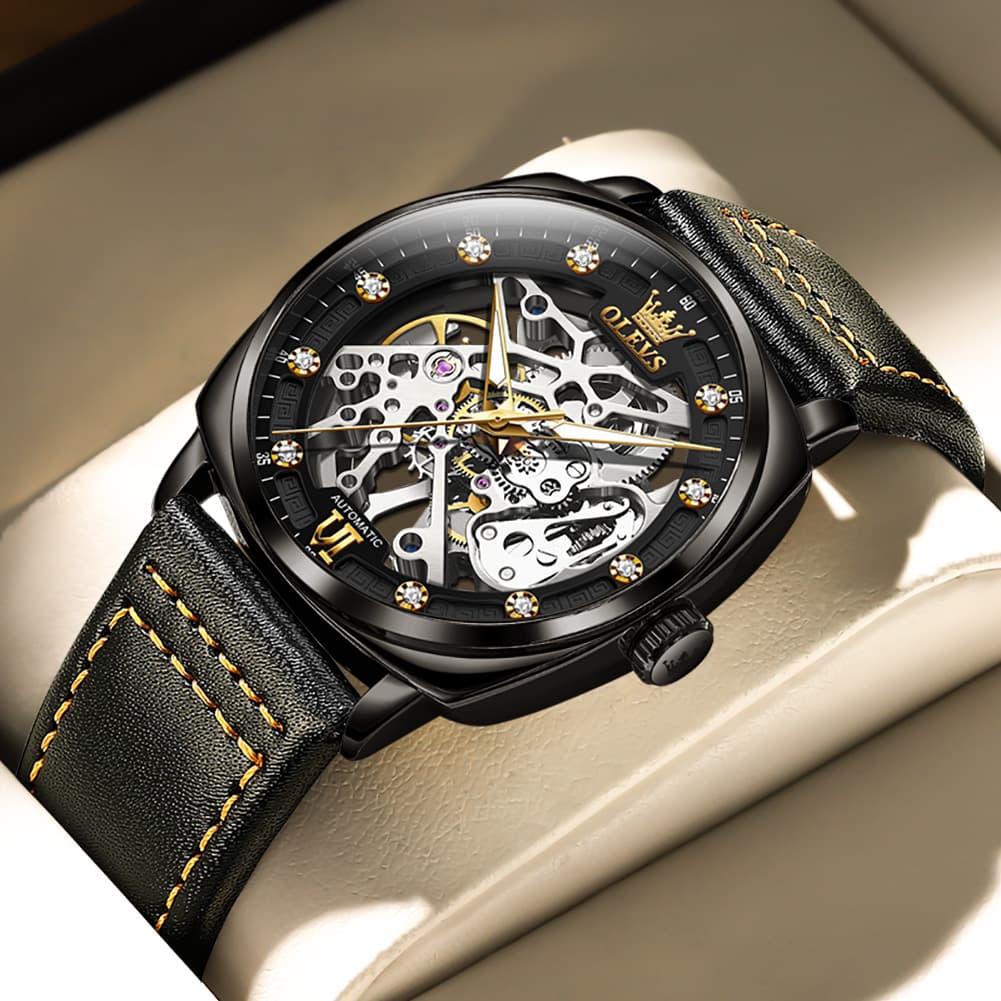OLEVS 6651 Tonneau Skeleton Mechanical Watch for Men
