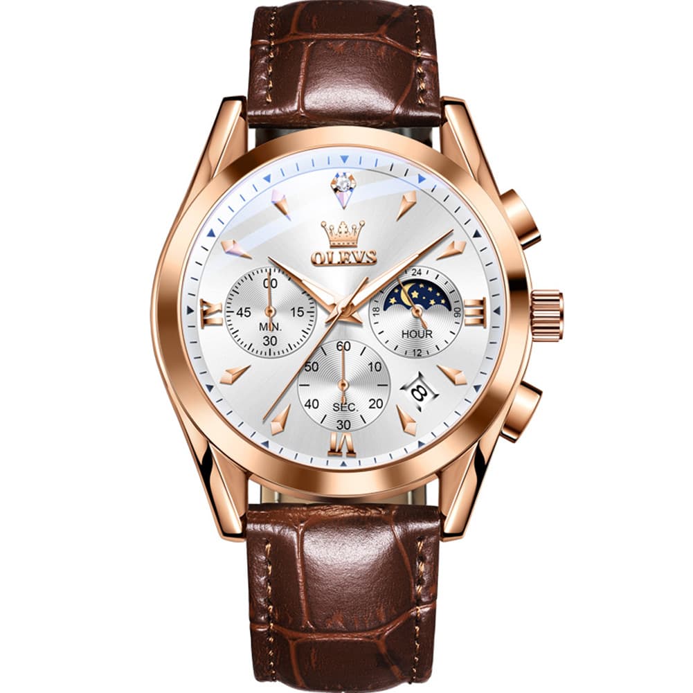 OLEVS 3609 Multifunction Leather Quartz Watch for Men