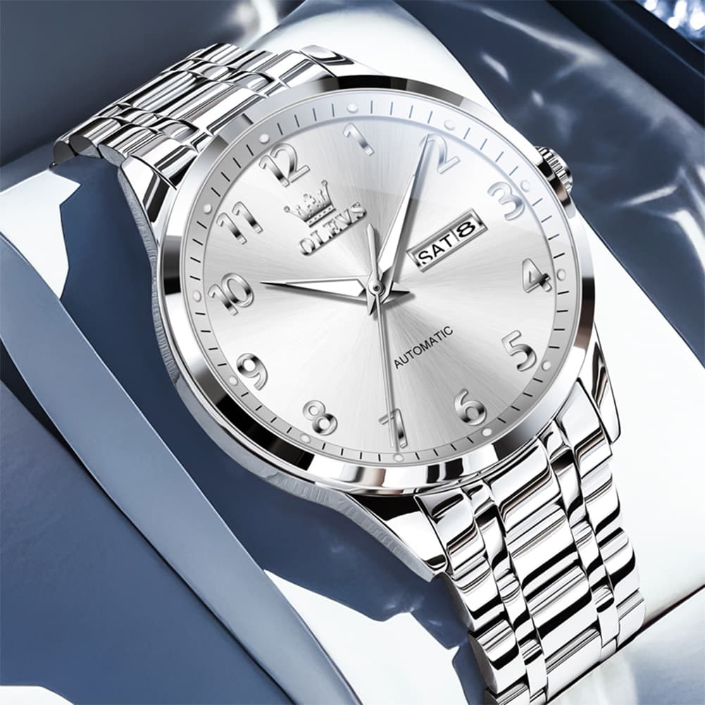 OLEVS 7078 Arabic Numeral Dual Calendar Automatic Watch For Men