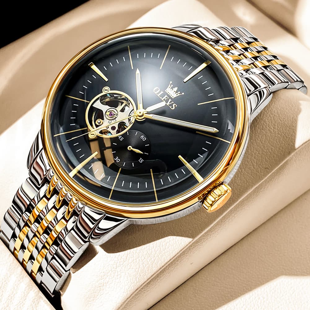 OLEVS 6708 Domed Crystal Open Heart Mechanical Watch For Men
