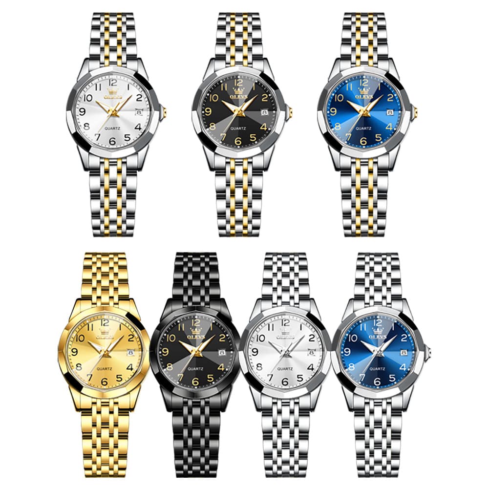 OLEVS 9970 3D Rhombic Faceted Glass Date Watch for Women