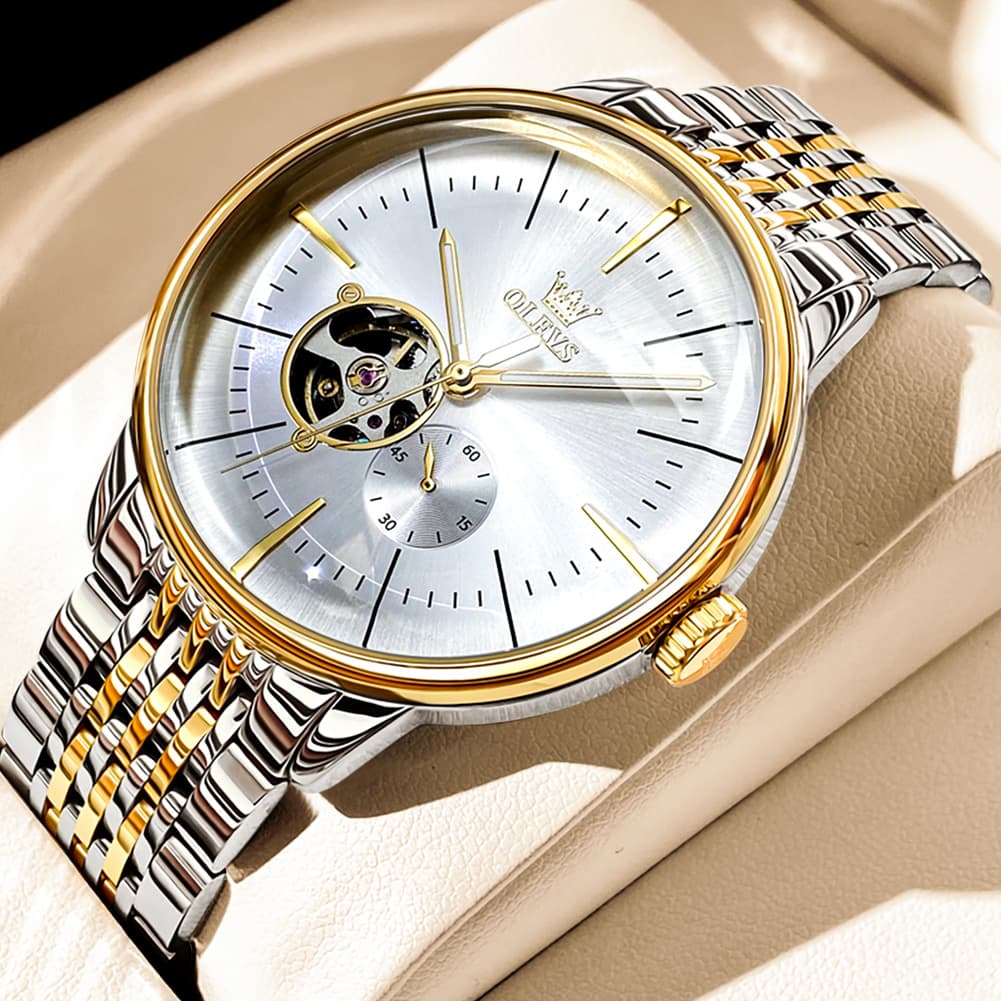 OLEVS 6708 Domed Crystal Open Heart Mechanical Watch For Men