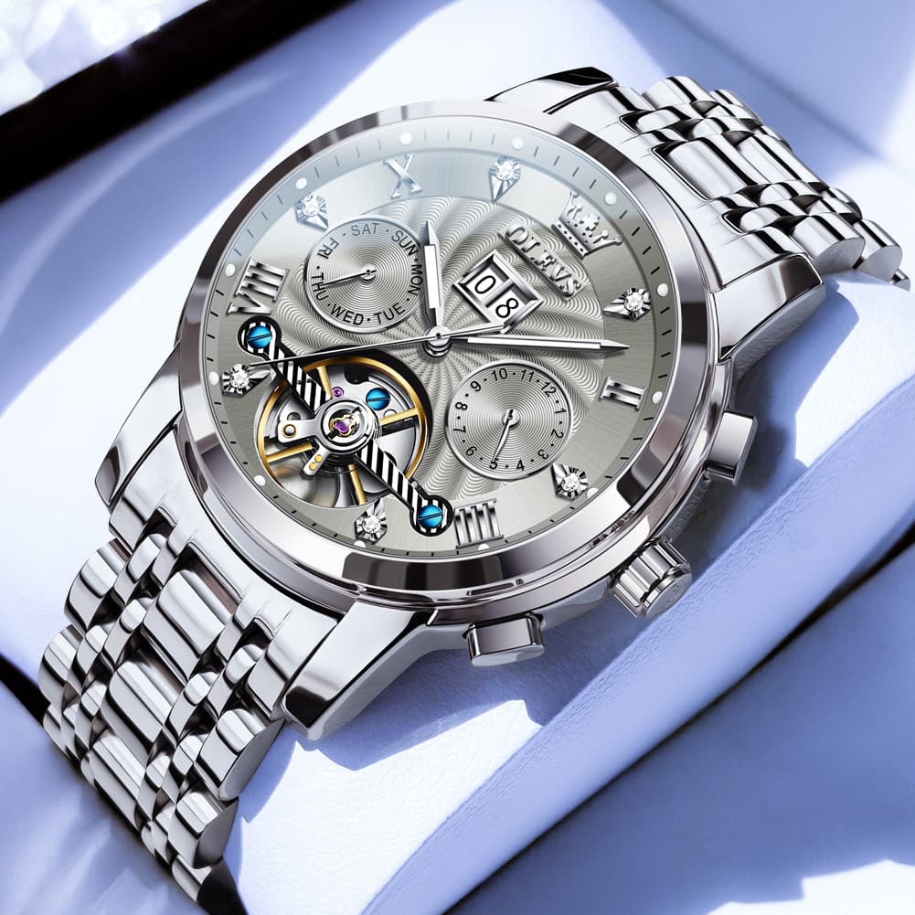 OLEVS Open Heart Multifunction Automatic Mechanical Watch 9910 Big Date for Men