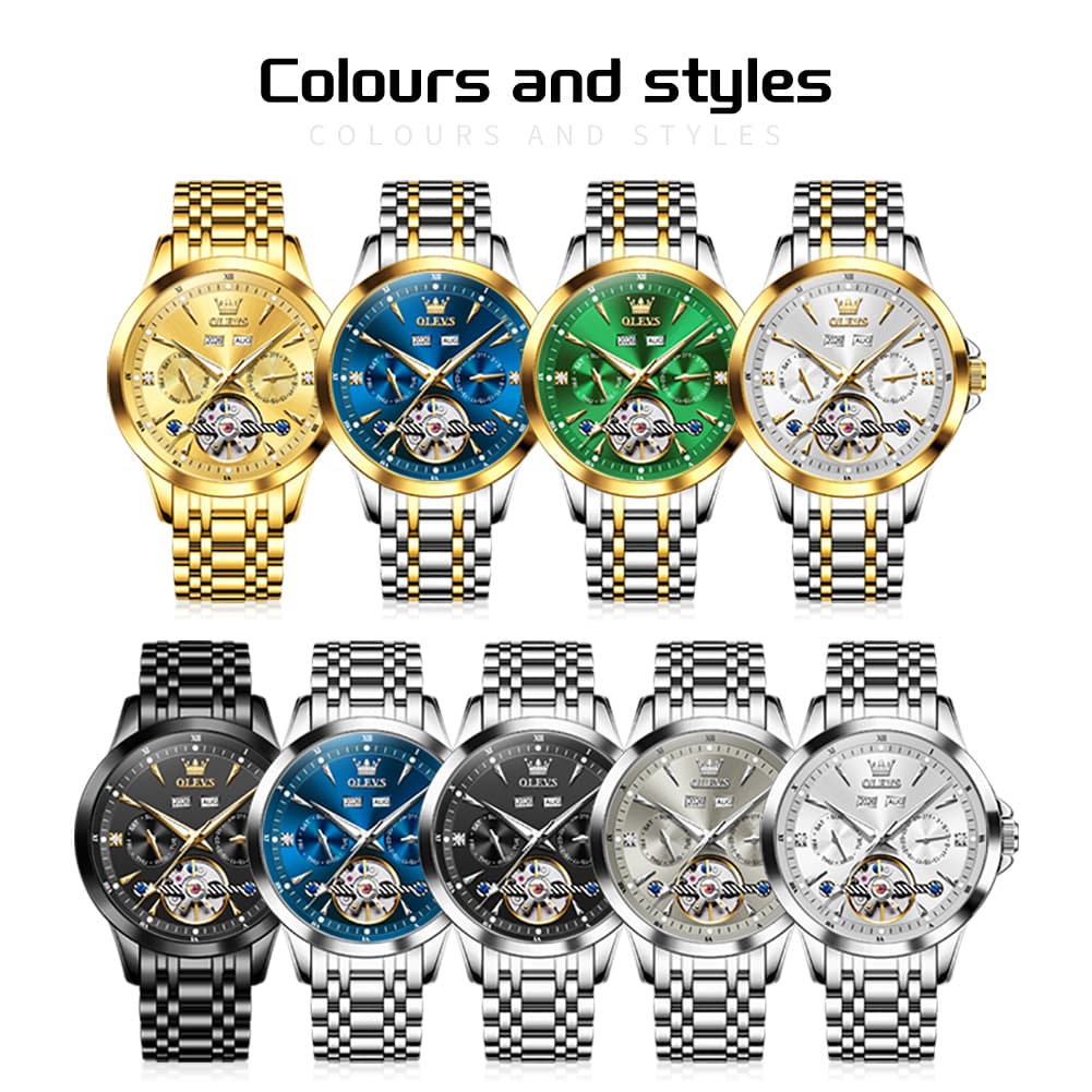 OLEVS 7091 Double Open Heart Multi-Function Automatic Watch For Men