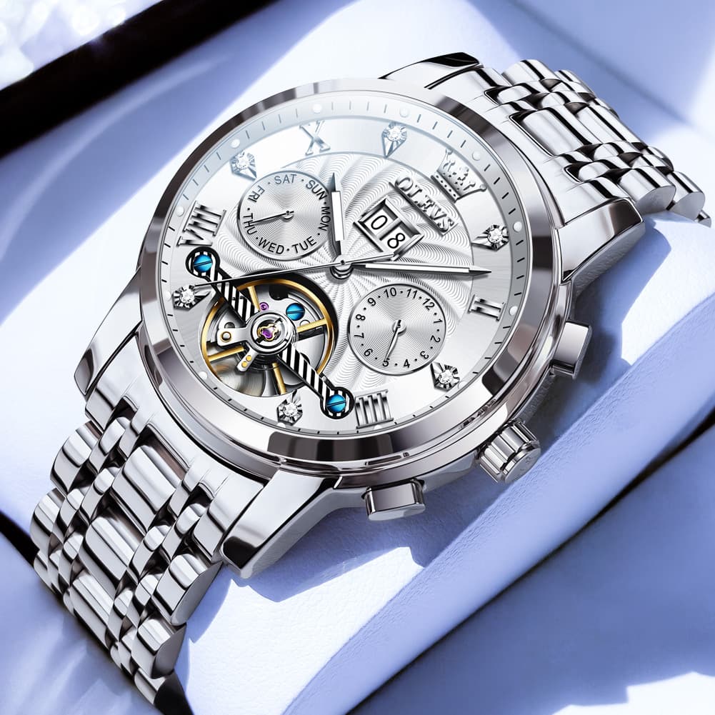 OLEVS Open Heart Multifunction Automatic Mechanical Watch 9910 Big Date for Men