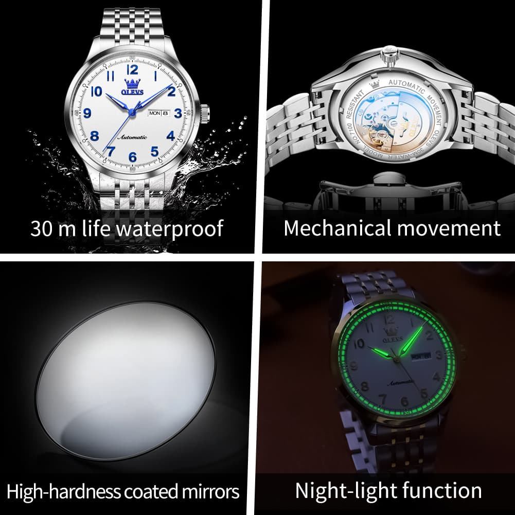 OLEVS 7100 Arabic Numeral Dual Calendar Automatic Watch For Men