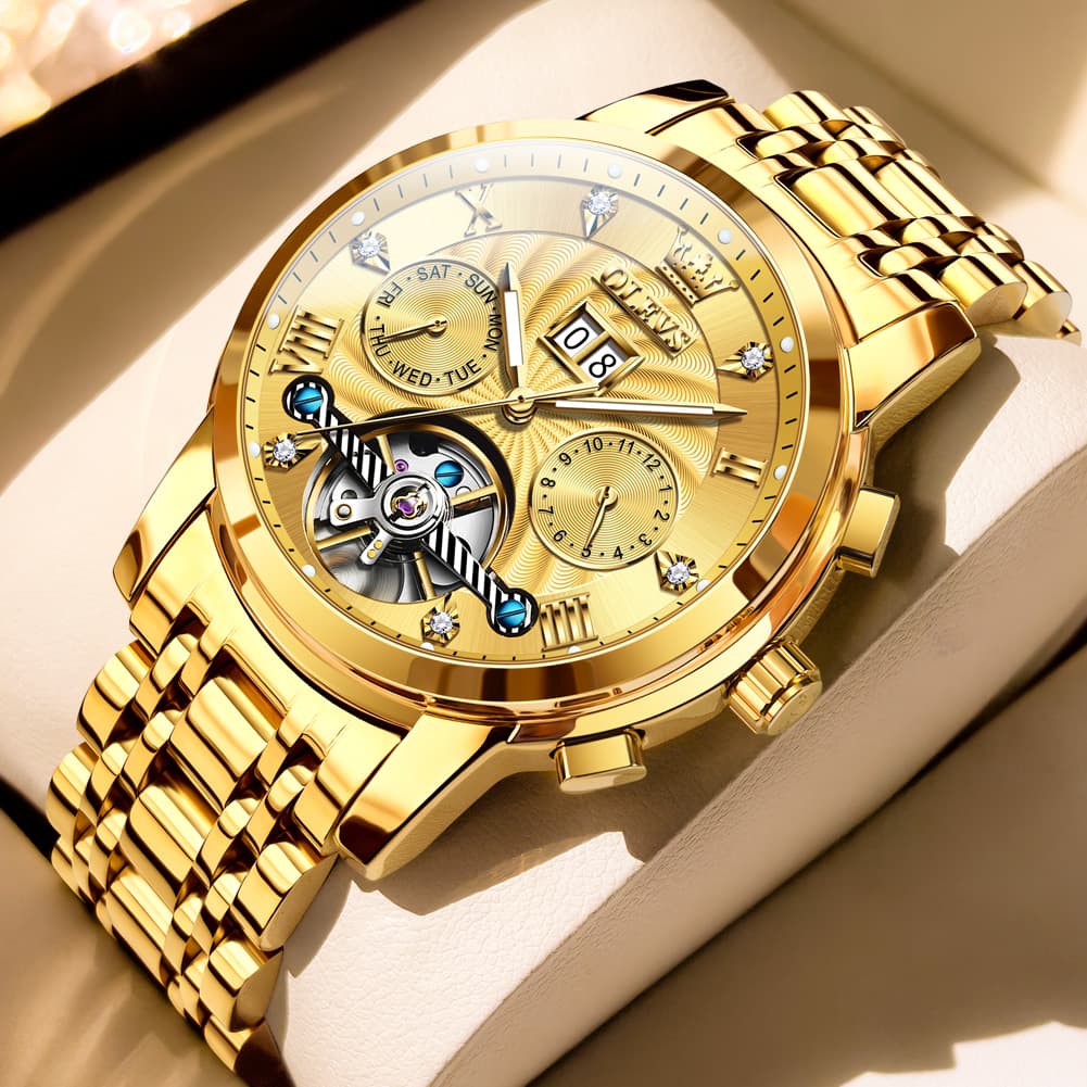 OLEVS Open Heart Multifunction Automatic Mechanical Watch 9910 Big Date for Men