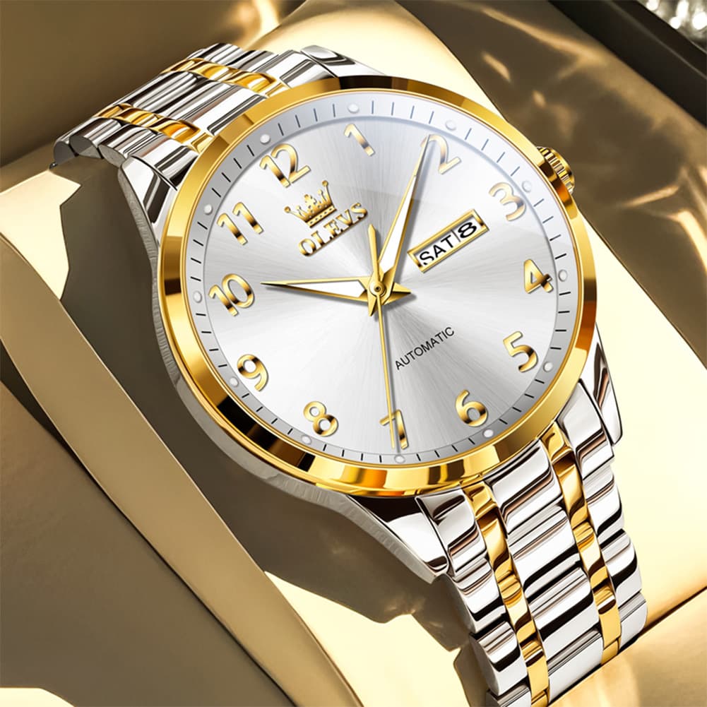 OLEVS 7078 Arabic Numeral Dual Calendar Automatic Watch For Men